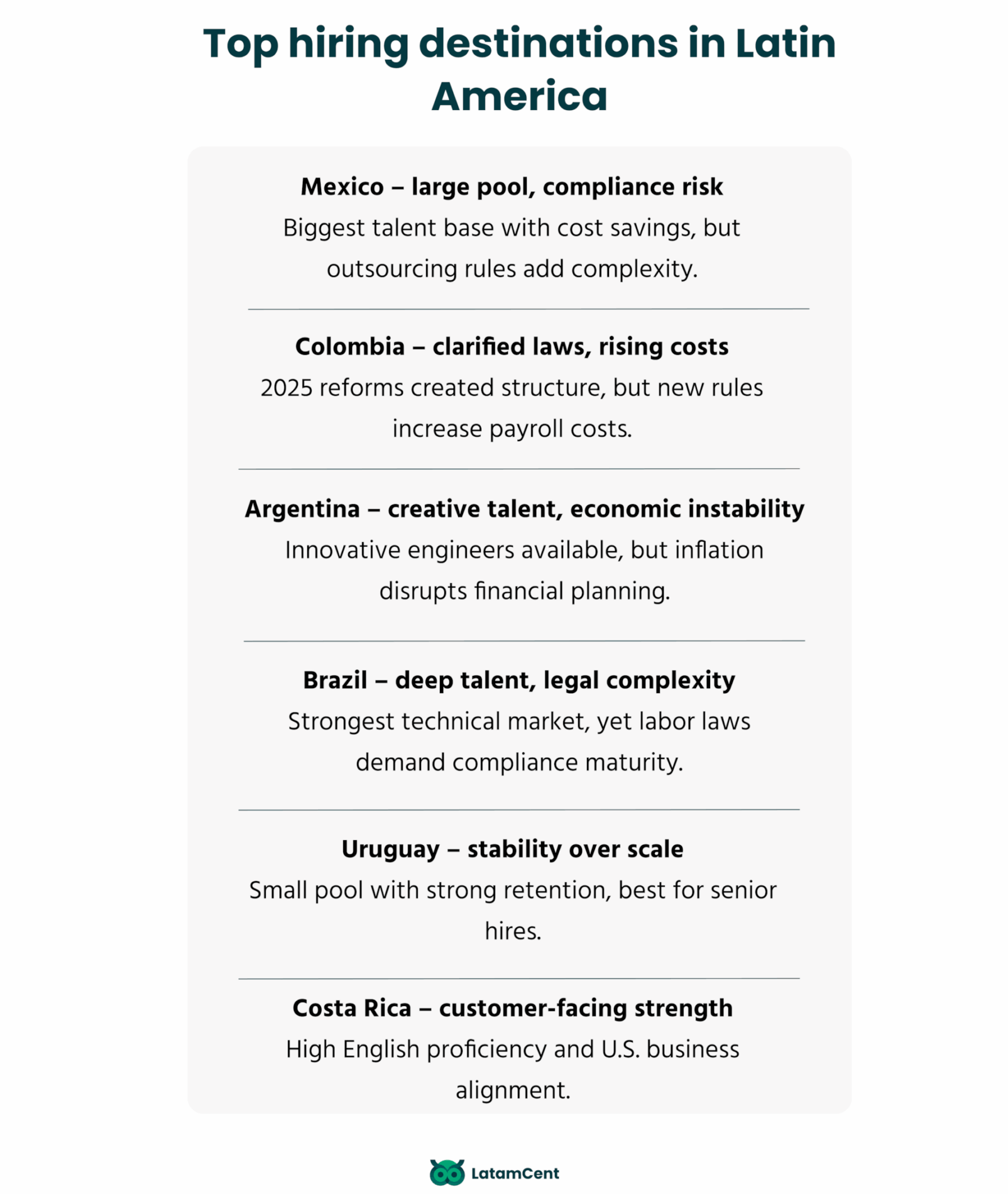 Top hiring destinations in Latin America