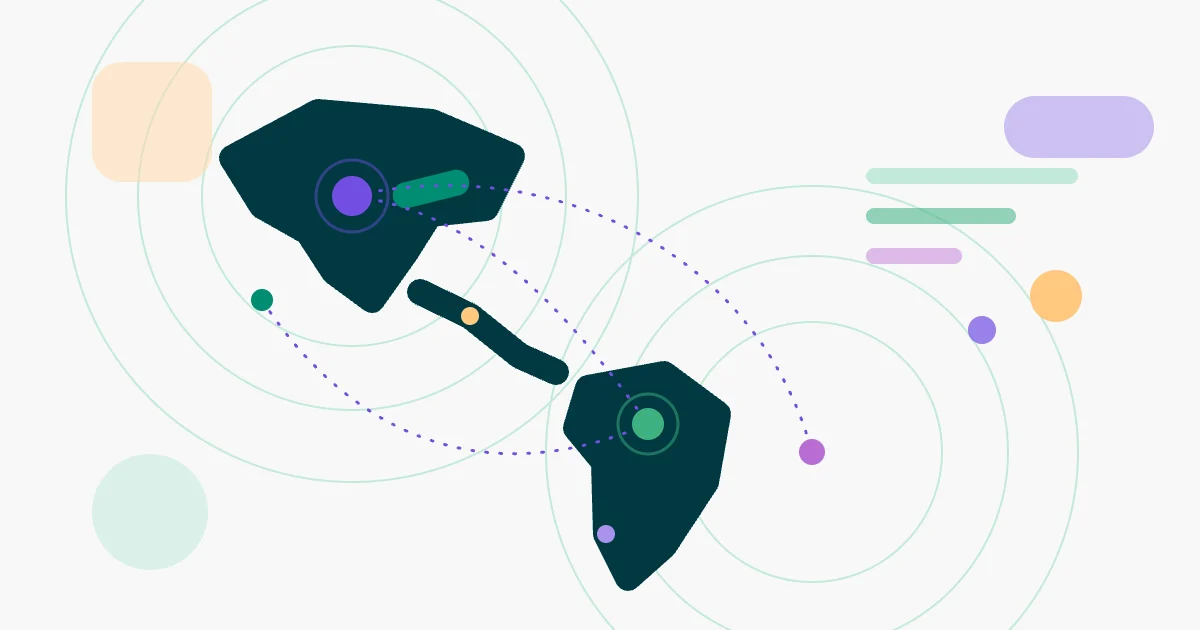 Abstract illustration of a distributed team connecting the United States and Latin America